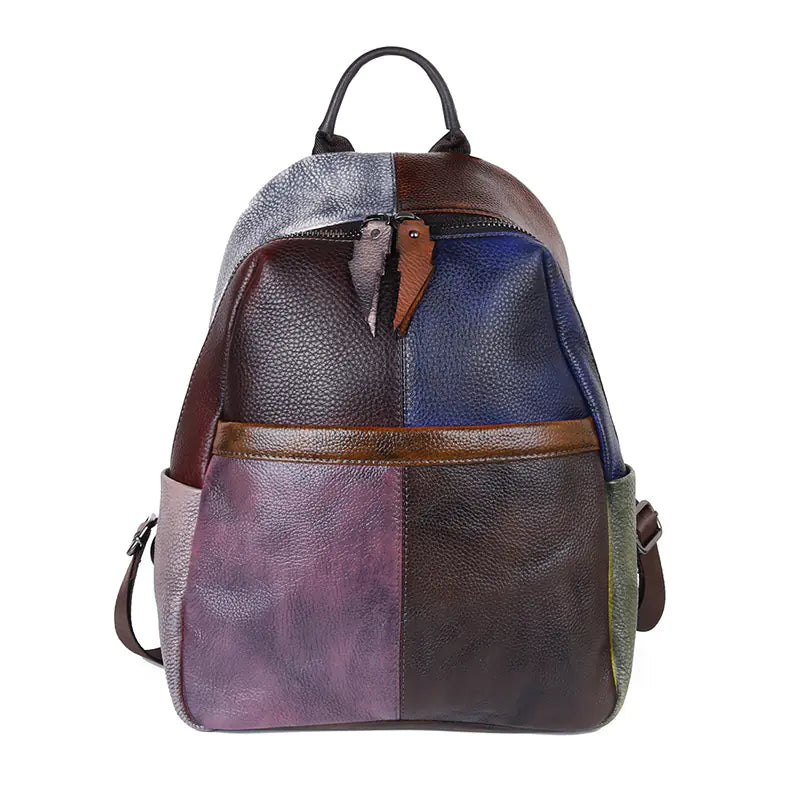 Vintage Handmade Color-Block Leather Backpack