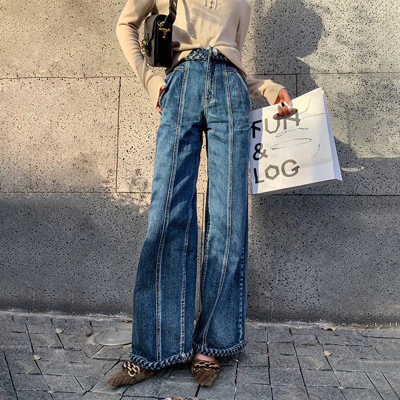 Handmade Women's Braided Wide Leg Jeans