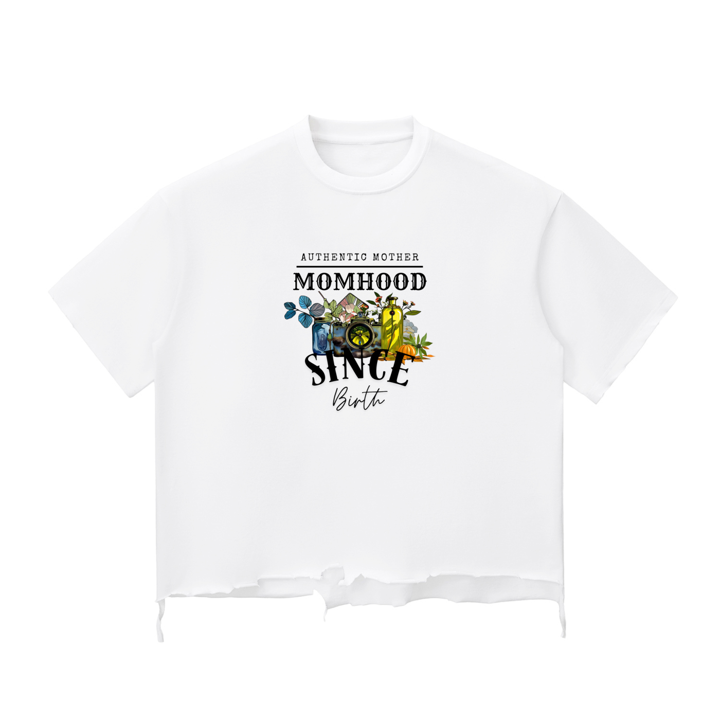 Momhood Snow Wash Raw-Hem Boxy T-shirt