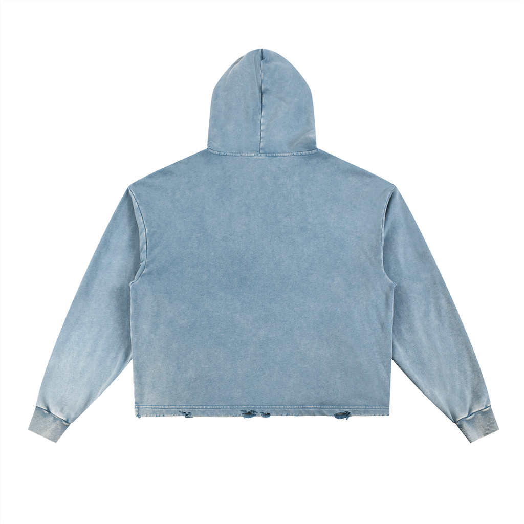 Pray Christian Blue Floral Vintage Washed Frayed-Hem Hoodie