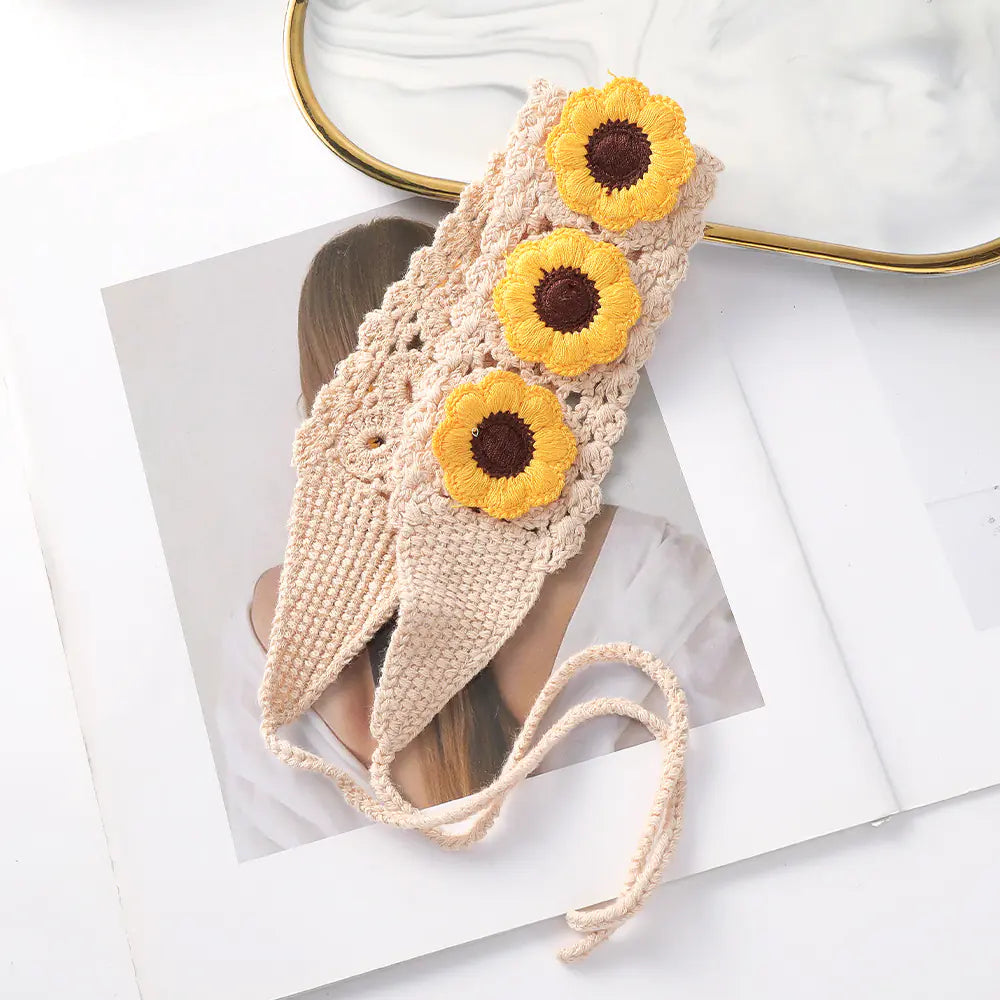 Handmade Crochet Sunflower Wide-brimmed Headband