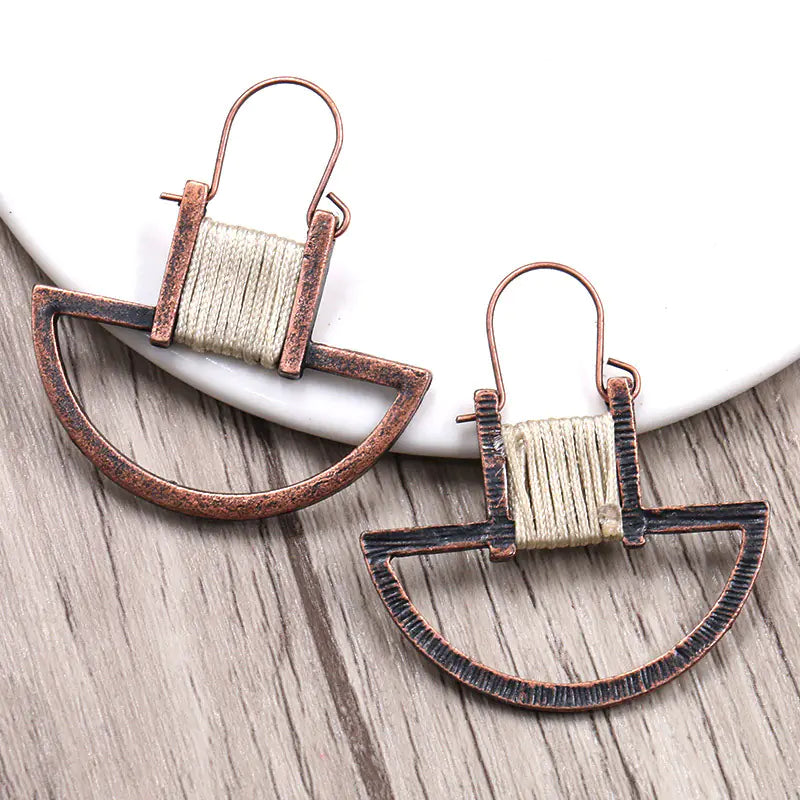 Handmade Woven Geometric Oval Earrings