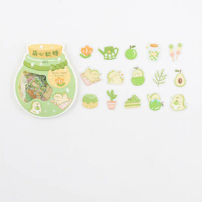 Cute Cartoon Animal & Fruit PVC Sticker Pack (45 pcs)