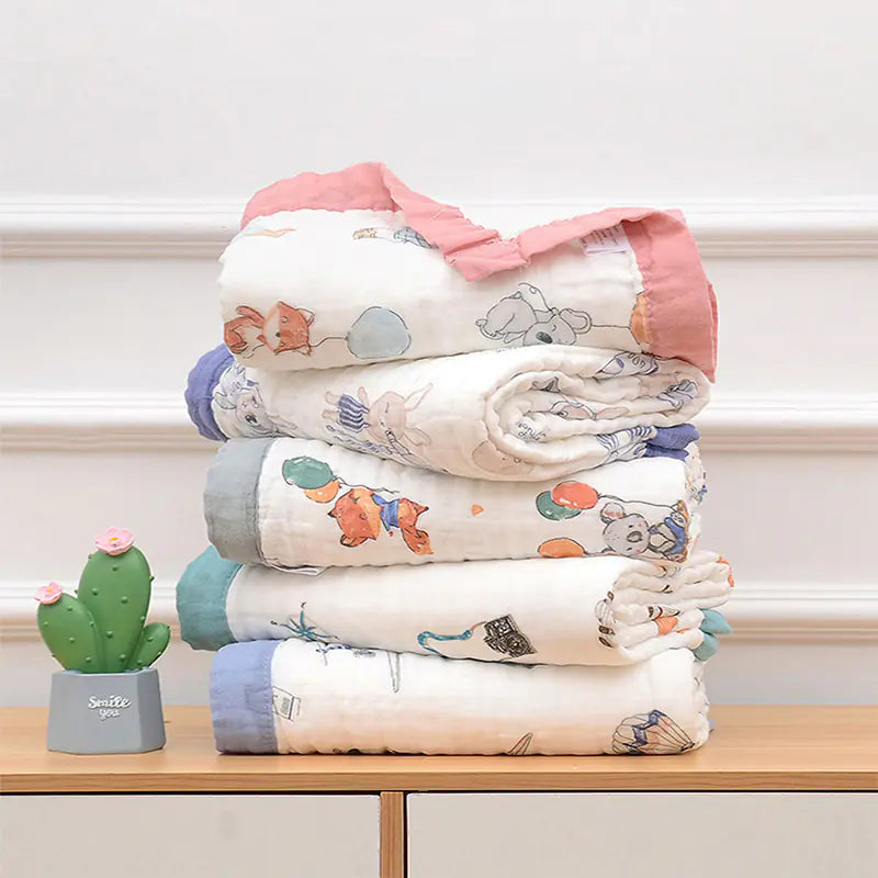 Fluffy Muslin Cotton Baby Blankets with Kids Print