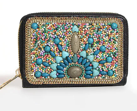 Handmade Embroidered Black Tassel Party Clutch