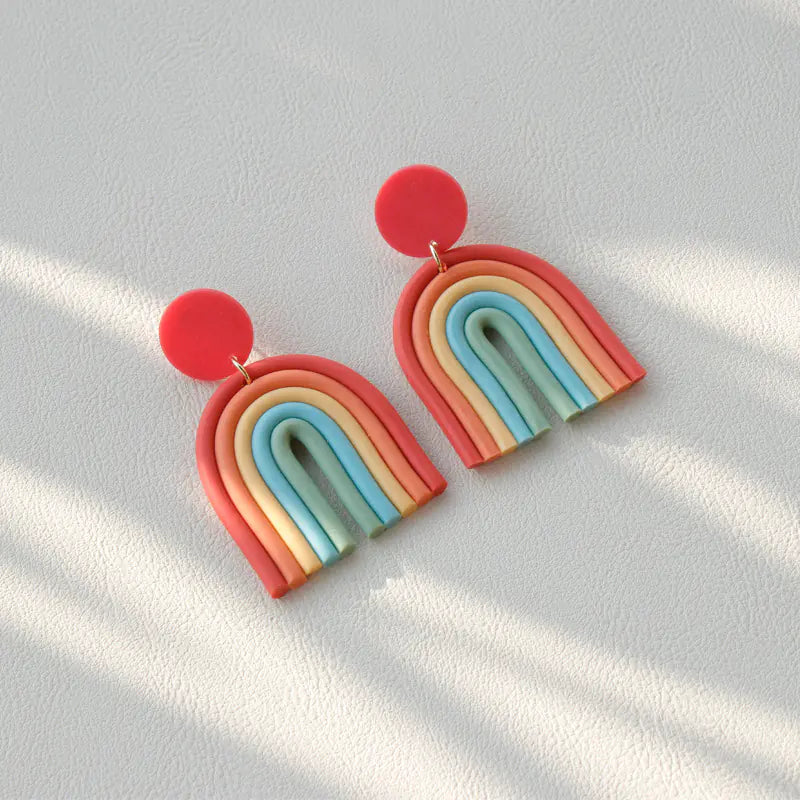 Rainbow Polymer Clay Handmade Retro Earrings