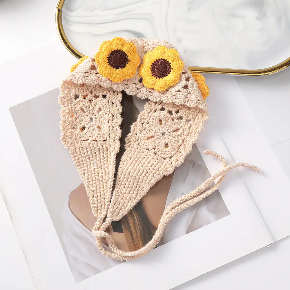 Handmade Crochet Sunflower Wide-brimmed Headband