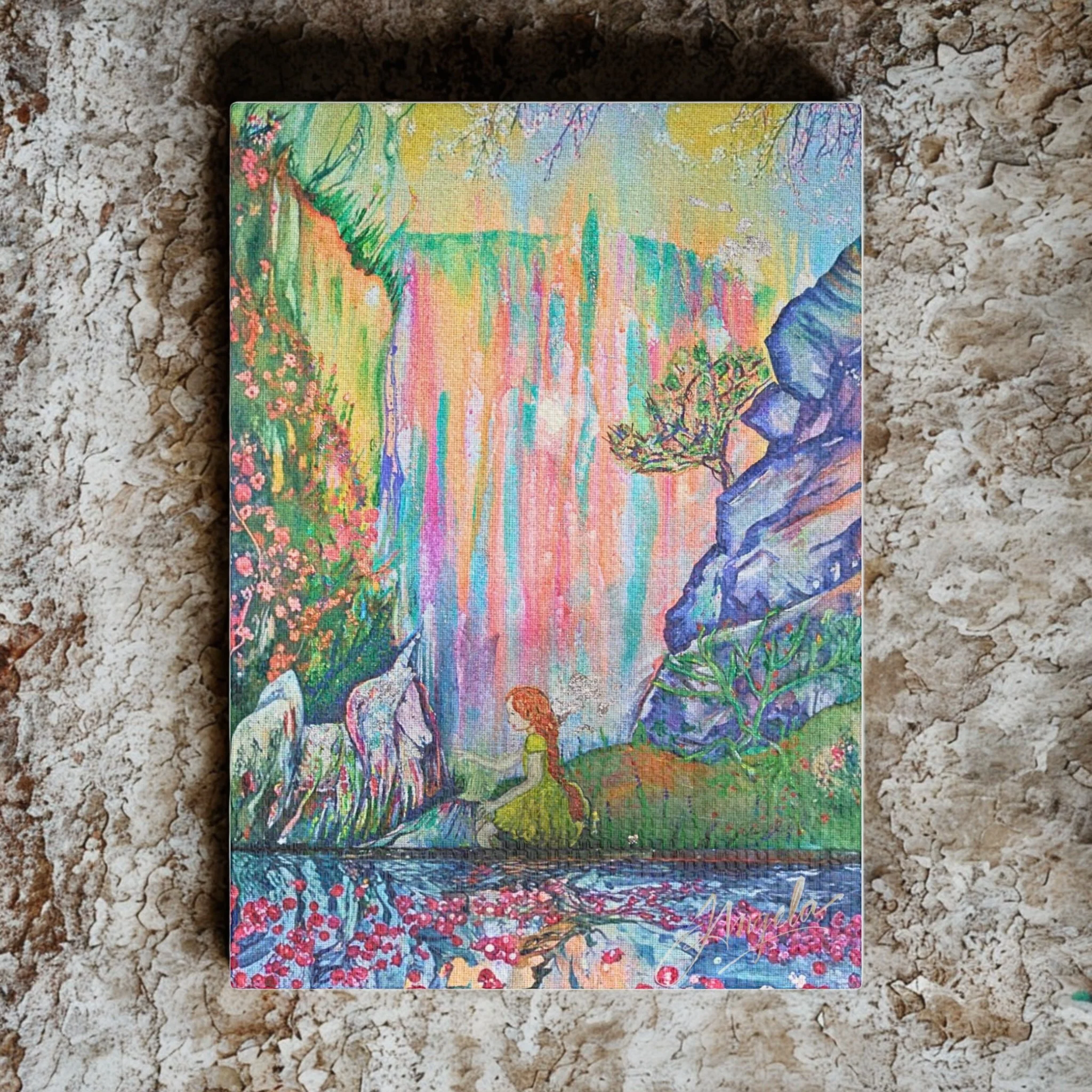 Princess Unicorn Waterfall On Canvas