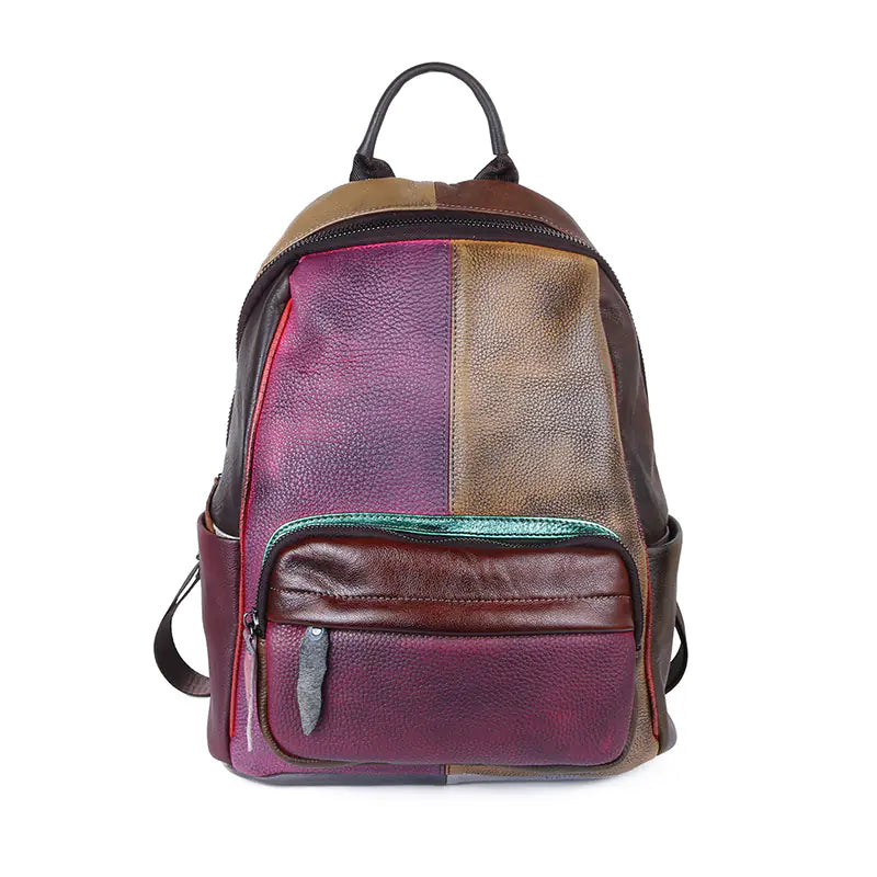 Vintage Handmade Color-Block Leather Backpack